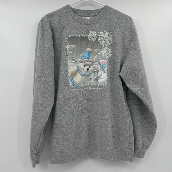 Winnie The Pooh Sweatshirt Women Small Gray Snow Winter Disney Store Piglet - Picture 1 of 11